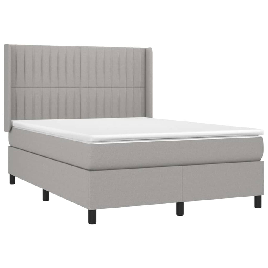 Boxspring Met Matras En Led Stof Lichtgrijs 140 x 200 cm Verticale strepen