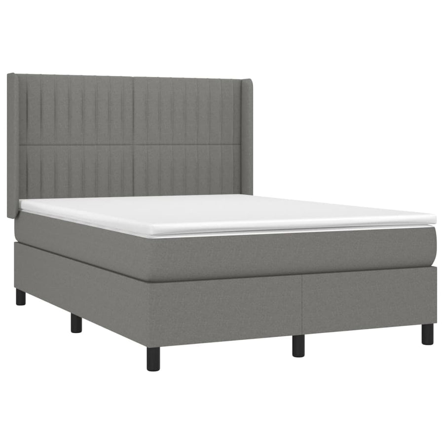 Boxspring Met Matras En Led Stof Donkergrijs 140 x 200 cm Verticale strepen