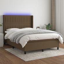 Boxspring Met Matras En Led Stof Donkerbruin 140 x 200 cm Verticale strepen