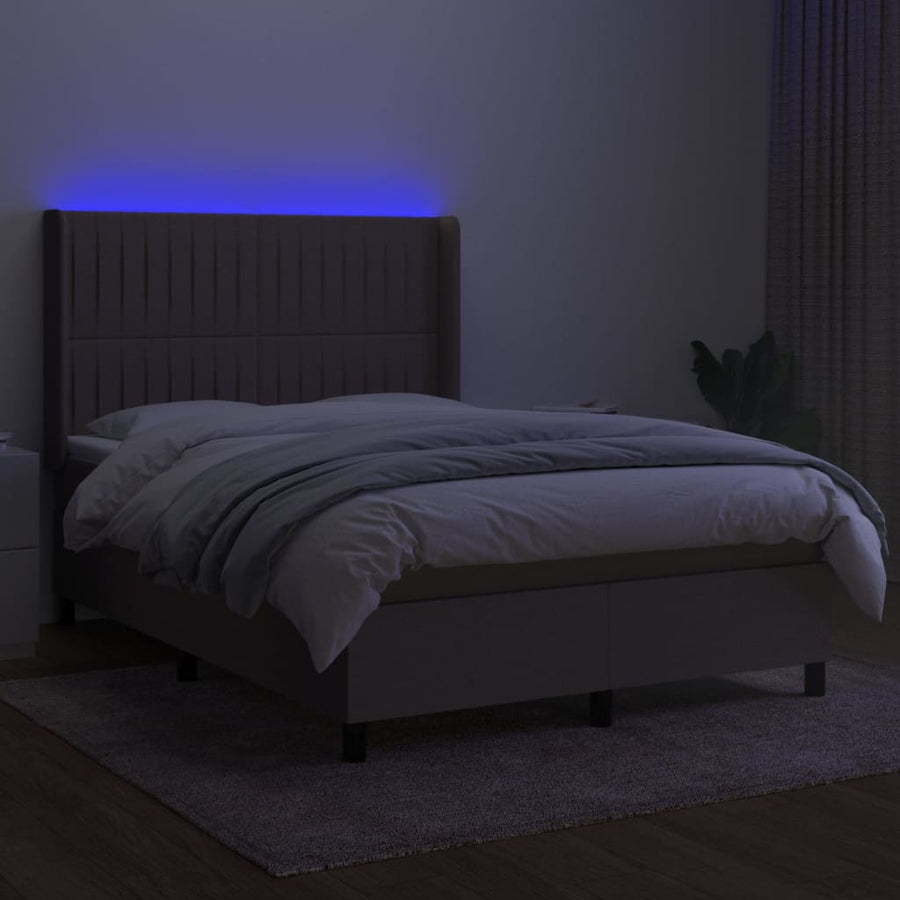 Boxspring Met Matras En Led Stof Taupe 140 x 200 cm Verticale strepen
