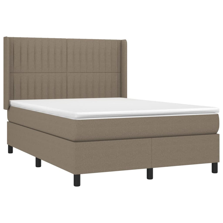 Boxspring Met Matras En Led Stof Taupe 140 x 200 cm Verticale strepen