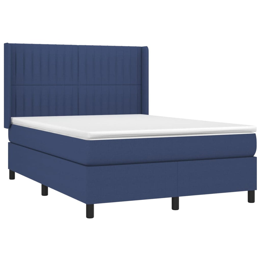 Boxspring Met Matras En Led Stof Blauw 140 x 200 cm Verticale strepen