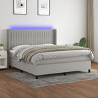 Boxspring met matras en LED stof lichtgrijs 160x200 cm 160 x 200 cm Lichtgrijs