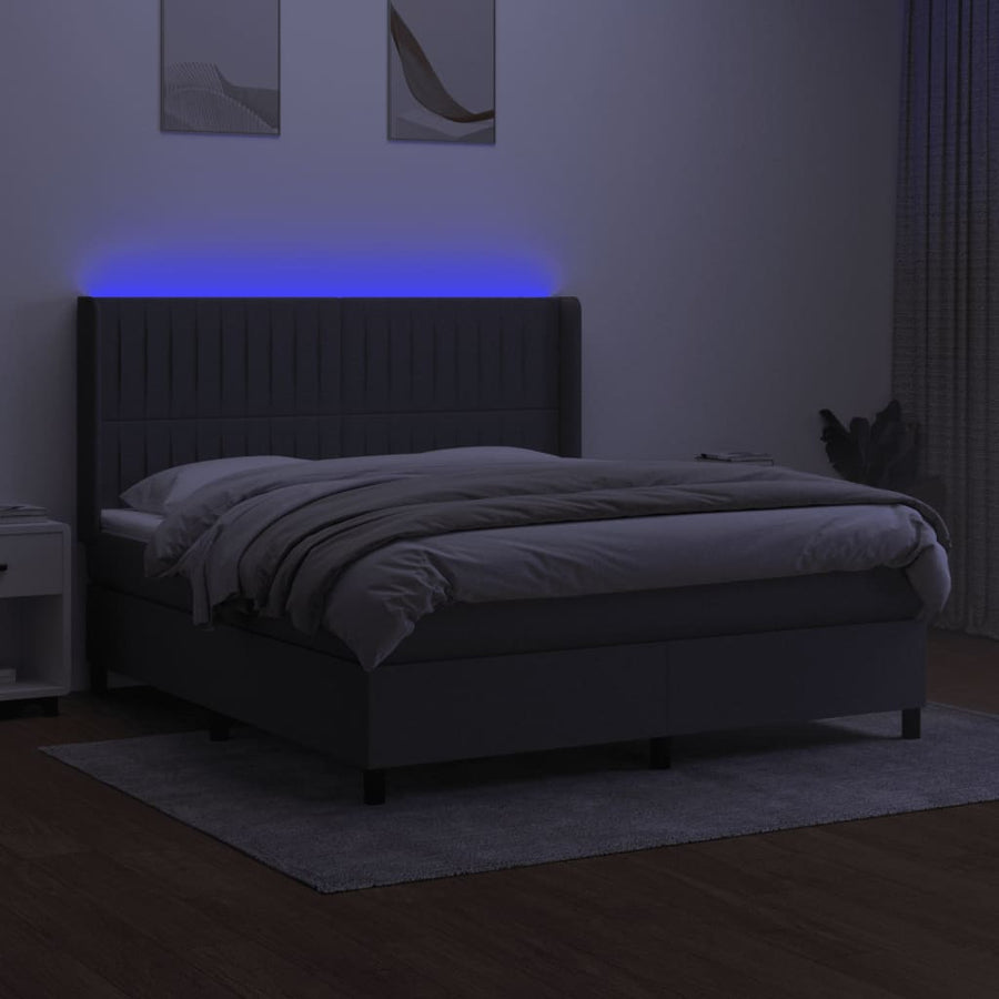 Boxspring Met Matras En Led Stof Donkergrijs 160 x 200 cm Verticale strepen