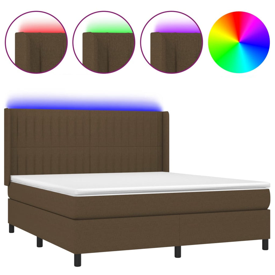 Boxspring Met Matras En Led Stof Donkerbruin 160 x 200 cm Verticale strepen