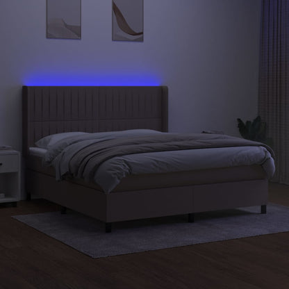 Boxspring Met Matras En Led Stof Taupe 160 x 200 cm Verticale strepen