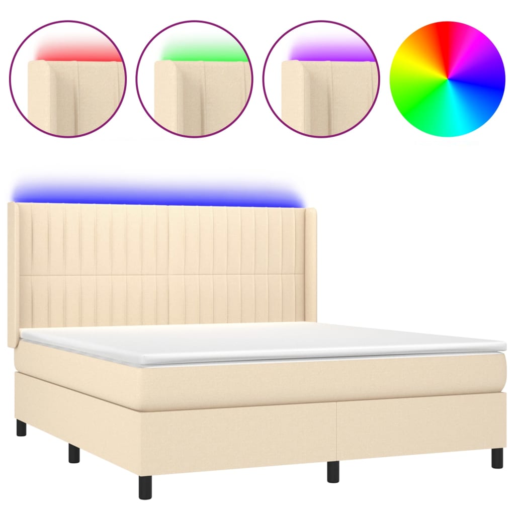 Boxspring Met Matras En Led Stof Kleurig Crème 160 x 200 cm Verticale strepen