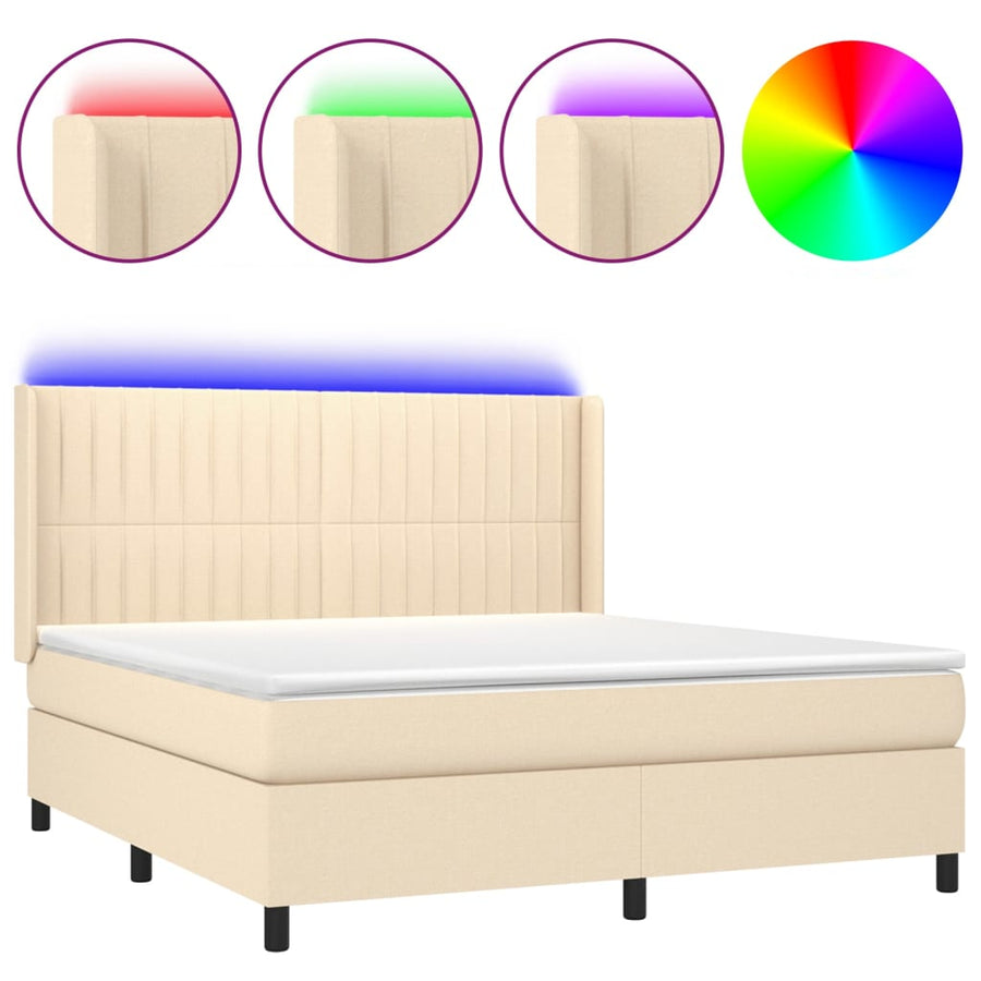 Boxspring Met Matras En Led Stof Kleurig Crème 160 x 200 cm Verticale strepen