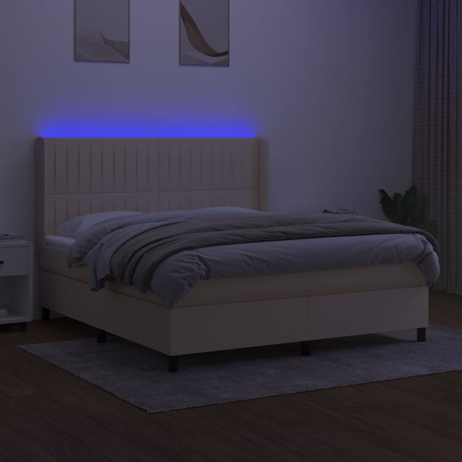 Boxspring Met Matras En Led Stof Kleurig Crème 160 x 200 cm Verticale strepen