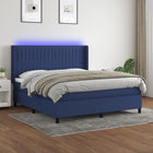 Boxspring Met Matras En Led Stof Blauw 160 x 200 cm Verticale strepen