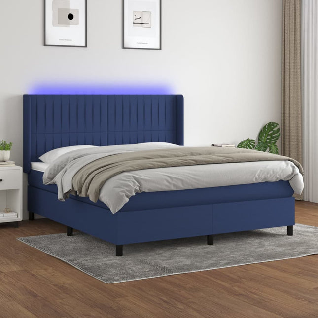 Boxspring Met Matras En Led Stof Blauw 160 x 200 cm Verticale strepen