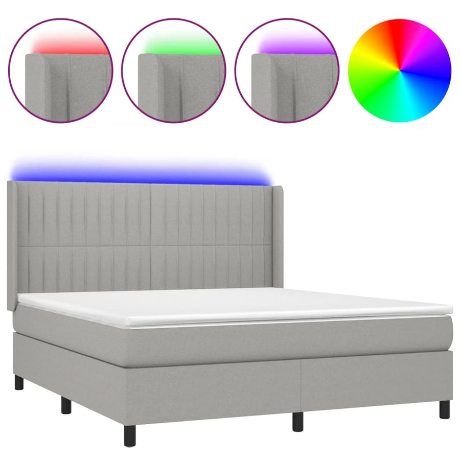 Boxspring met matras en LED stof lichtgrijs 180x200 cm 180 x 200 cm Lichtgrijs