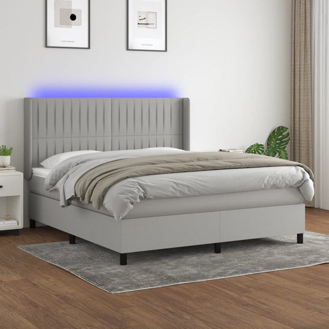 Boxspring met matras en LED stof lichtgrijs 180x200 cm 180 x 200 cm Lichtgrijs