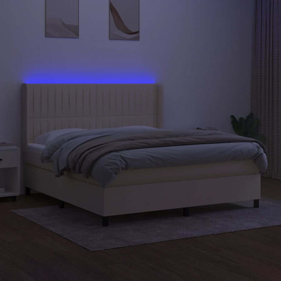 Boxspring met matras en LED stof crèmekleurig 180x200 cm