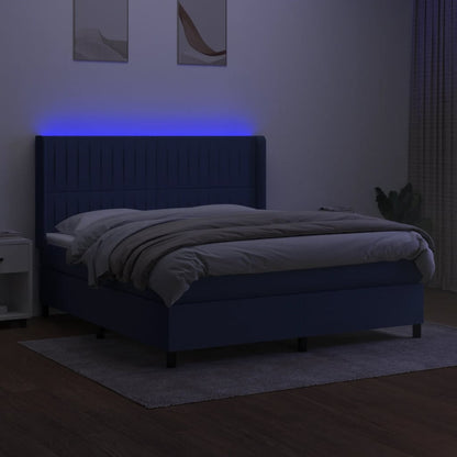 Boxspring Met Matras En Led Stof Blauw 180 x 200 cm Verticale strepen