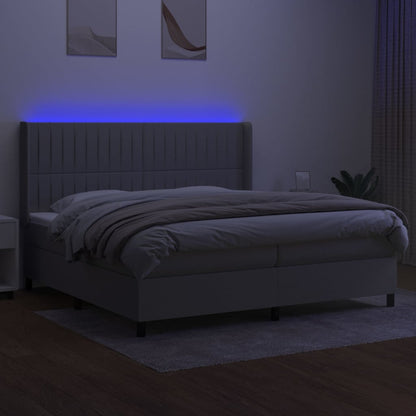 Boxspring Met Matras En Led Stof Lichtgrijs 200 x 200 cm Verticale strepen