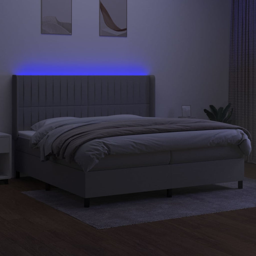 Boxspring Met Matras En Led Stof Lichtgrijs 200 x 200 cm Verticale strepen