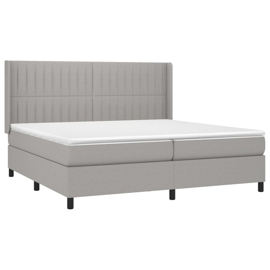 Boxspring Met Matras En Led Stof Lichtgrijs 200 x 200 cm Verticale strepen