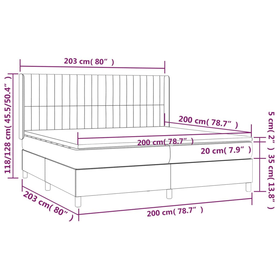 Boxspring Met Matras En Led Stof Lichtgrijs 200 x 200 cm Verticale strepen