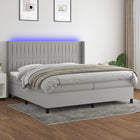 Box spring with mattress and LED fabric light grey 200x200 cm