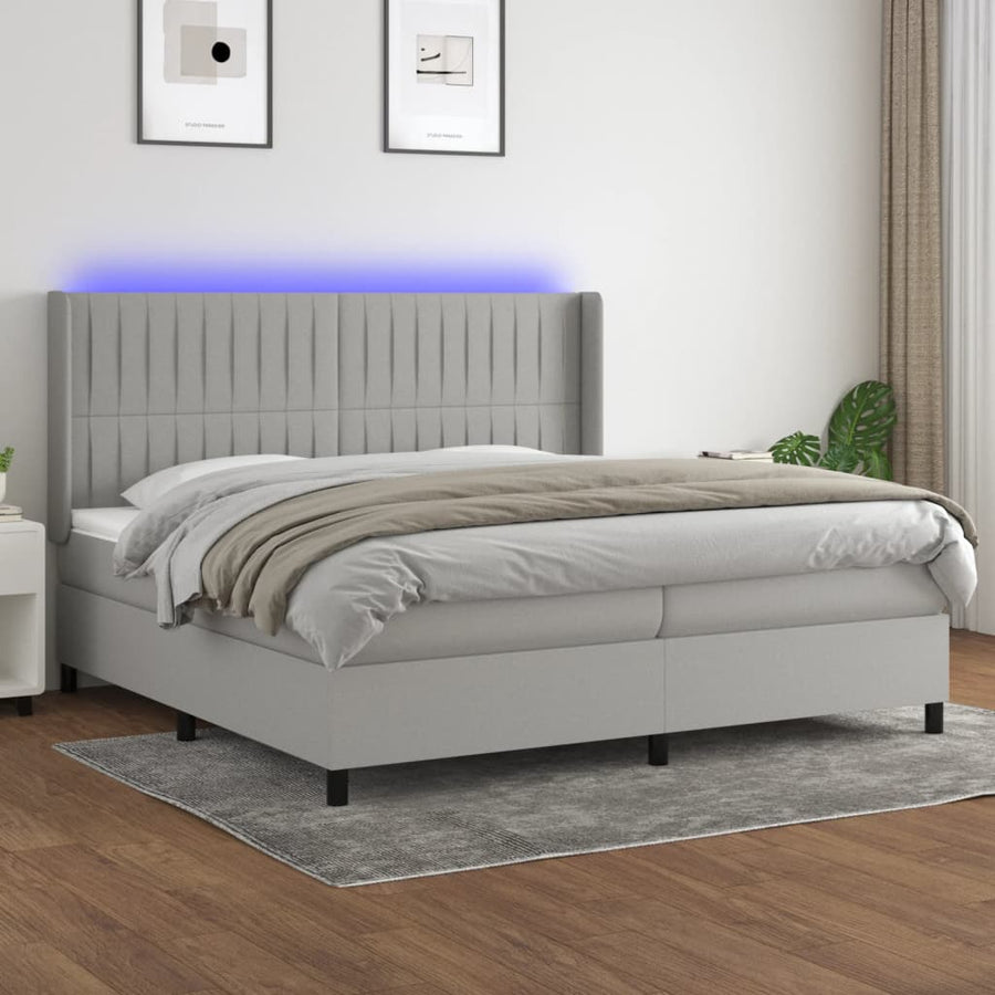 Boxspring Met Matras En Led Stof Lichtgrijs 200 x 200 cm Verticale strepen