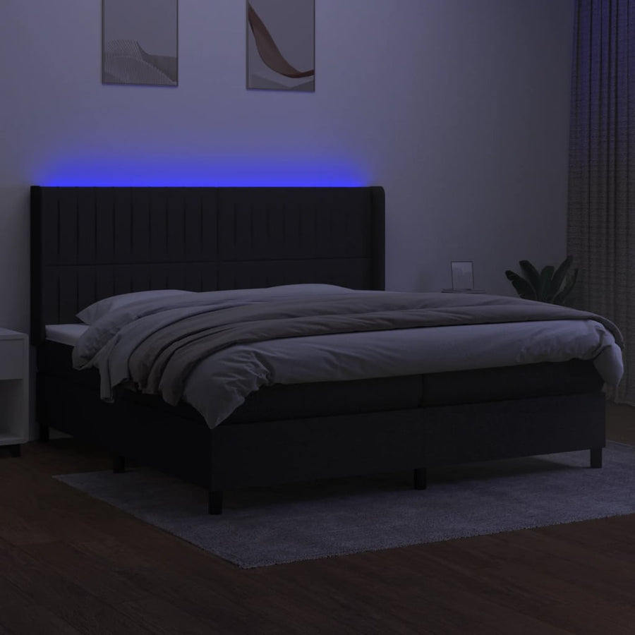 Boxspring Met Matras En Led Stof Zwart 200 x 200 cm Verticale strepen