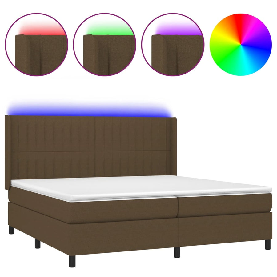 Boxspring Met Matras En Led Stof Donkerbruin 200X200 Cm 200 x 200 cm Verticale strepen