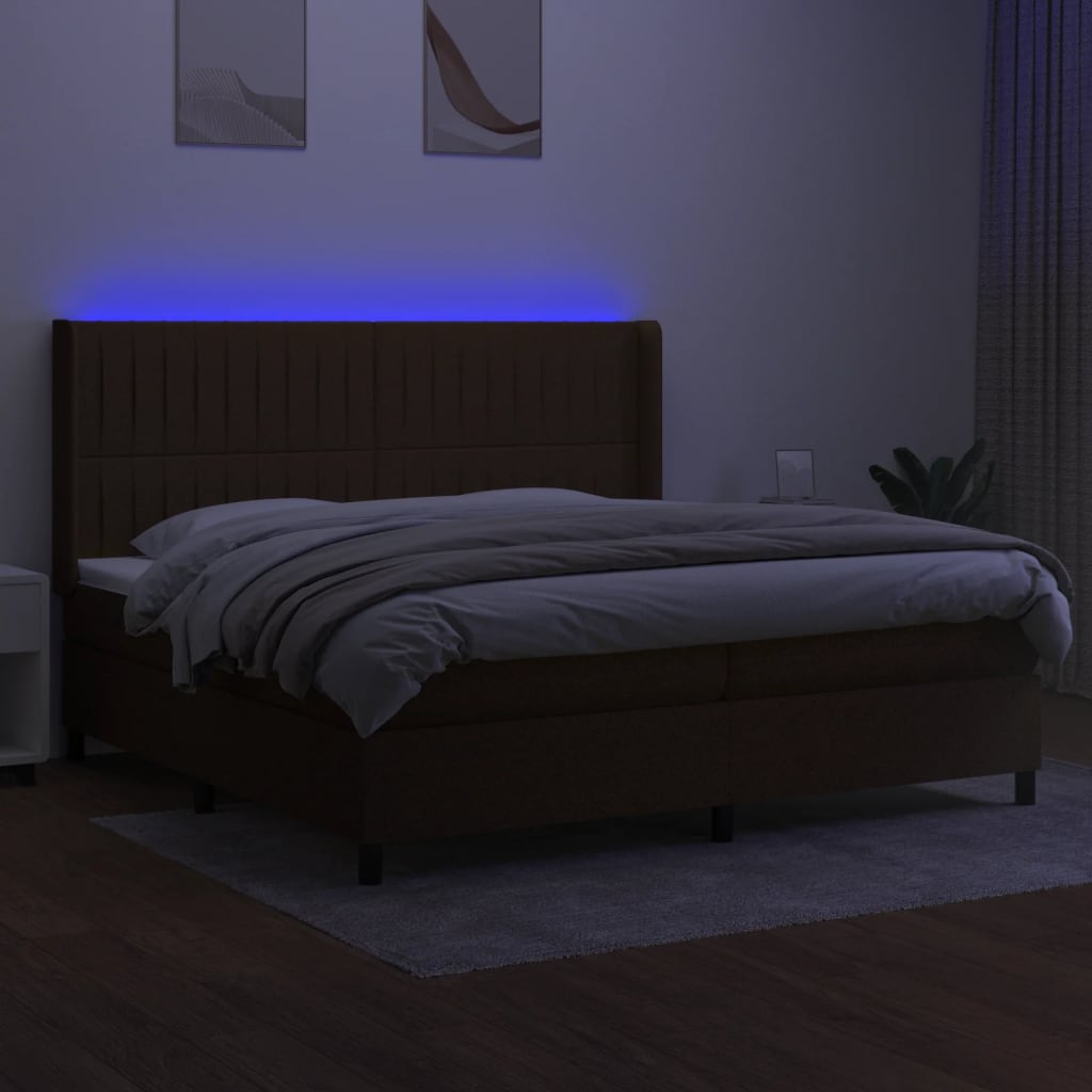 Boxspring Met Matras En Led Stof Donkerbruin 200X200 Cm 200 x 200 cm Verticale strepen