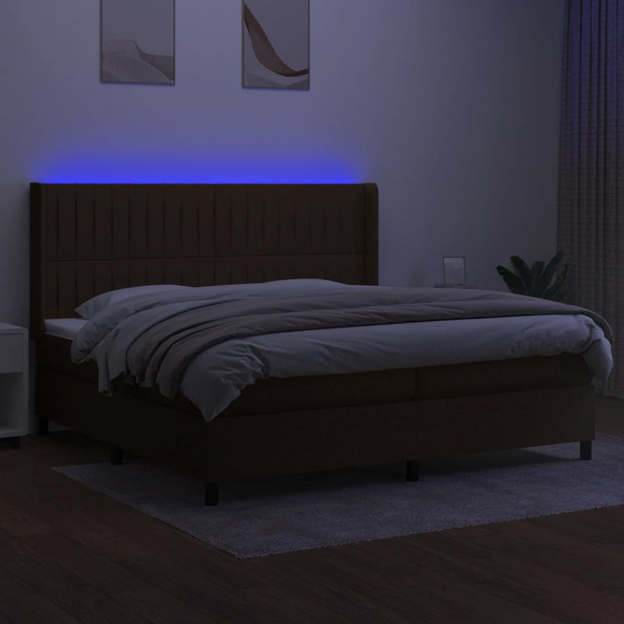 Boxspring Met Matras En Led Stof Donkerbruin 200X200 Cm 200 x 200 cm Verticale strepen