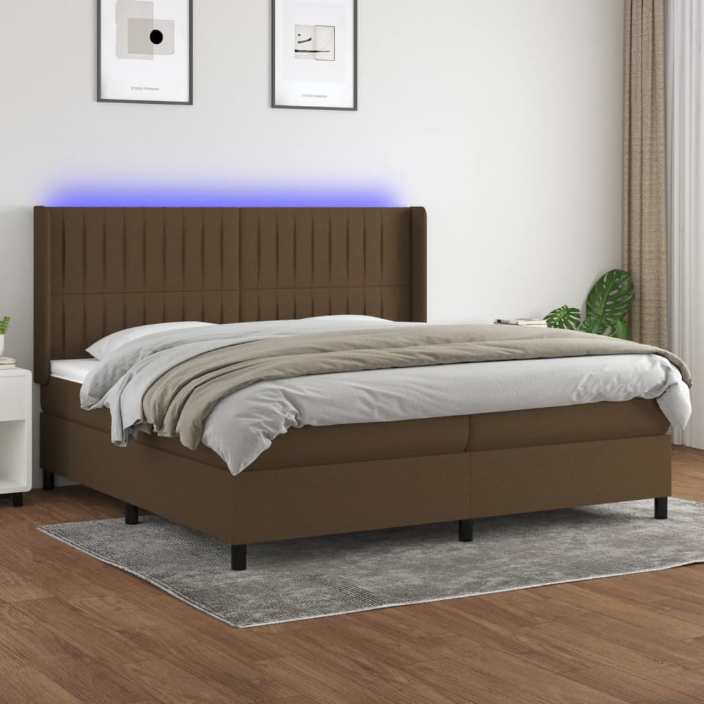 Boxspring Met Matras En Led Stof Donkerbruin 200X200 Cm 200 x 200 cm Verticale strepen