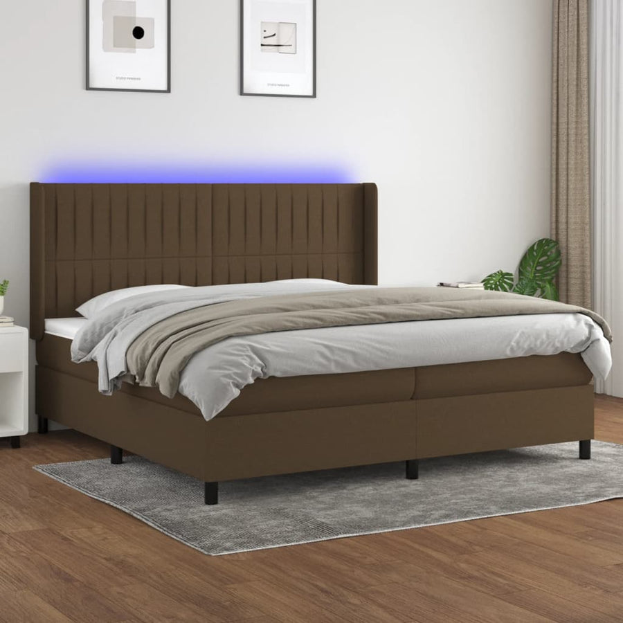 Boxspring Met Matras En Led Stof Donkerbruin 200X200 Cm 200 x 200 cm Verticale strepen