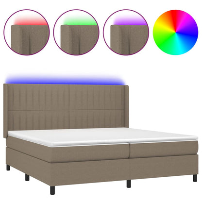 Boxspring Met Matras En Led Stof Taupe 200 x 200 cm Verticale strepen