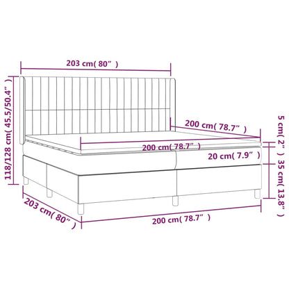 Boxspring Met Matras En Led Stof Taupe 200 x 200 cm Verticale strepen