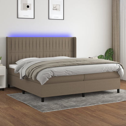 Boxspring Met Matras En Led Stof Taupe 200 x 200 cm Verticale strepen