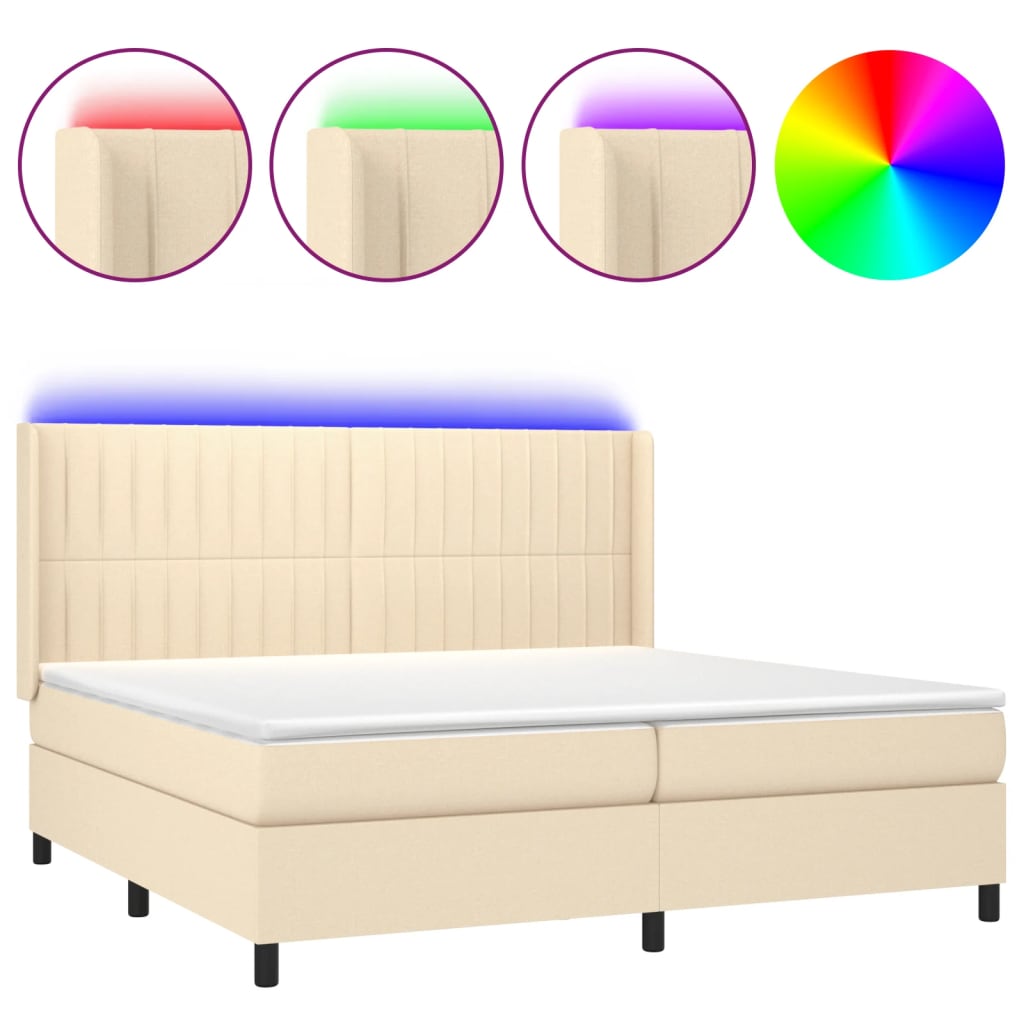Boxspring Met Matras En Led Stof Kleurig Crème 200 x 200 cm Verticale strepen