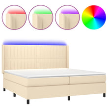 Boxspring Met Matras En Led Stof Kleurig Crème 200 x 200 cm Verticale strepen