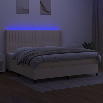 Boxspring Met Matras En Led Stof Kleurig Crème 200 x 200 cm Verticale strepen