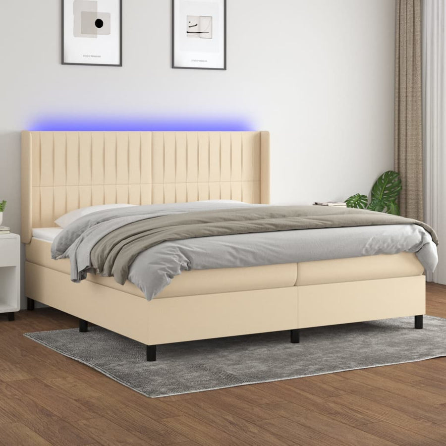 Boxspring Met Matras En Led Stof Kleurig Crème 200 x 200 cm Verticale strepen