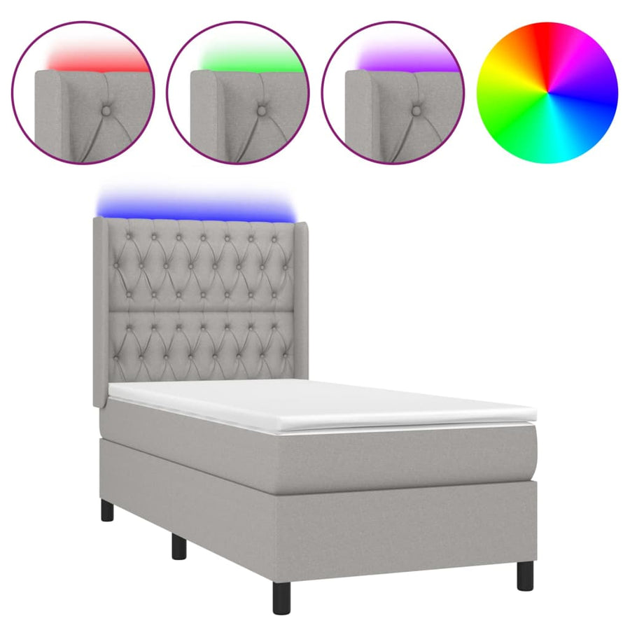 Boxspring met matras en LED stof lichtgrijs 80x200 cm 80 x 200 cm Lichtgrijs