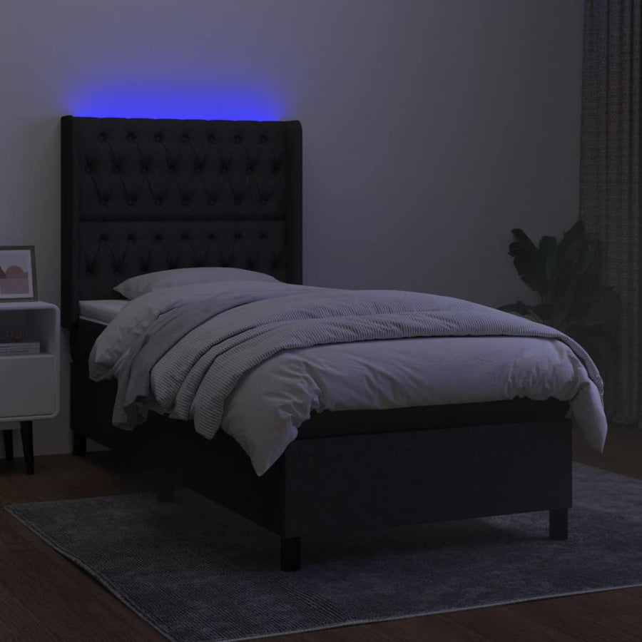 Boxspring Met Matras En Led Stof Zwart 80 x 200 cm Getuft ontwerp