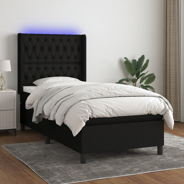 Boxspring Met Matras En Led Stof Zwart 80 x 200 cm Getuft ontwerp