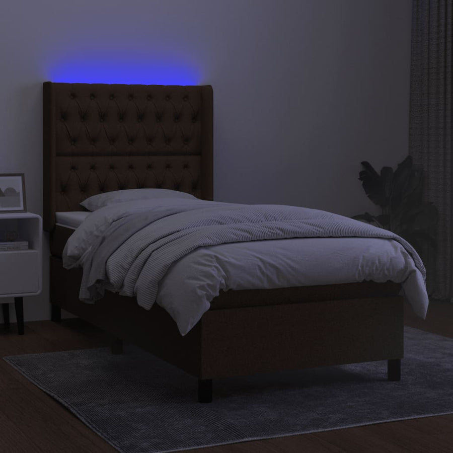 Boxspring Met Matras En Led Stof Donkerbruin 80 x 200 cm Getuft ontwerp