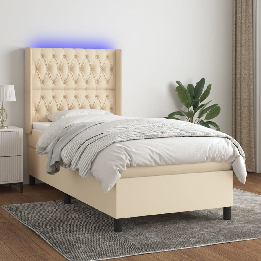 Boxspring Met Matras En Led Stof Kleurig Crème 80 x 200 cm Getuft ontwerp