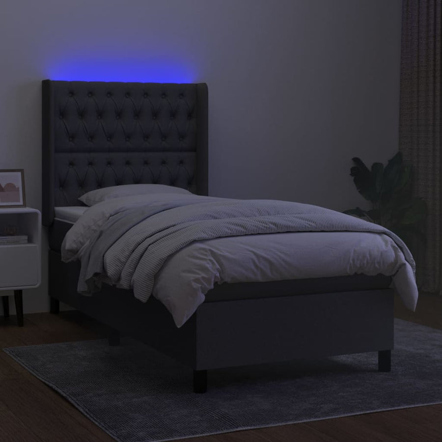 Boxspring Met Matras En Led Stof Donkergrijs 90 x 190 cm Getuft ontwerp
