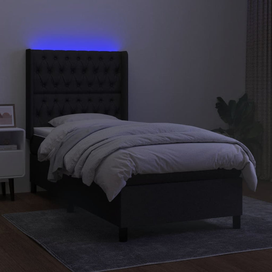 Boxspring Met Matras En Led Stof Zwart 90 x 190 cm Getuft ontwerp