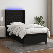Box spring bed with mattress and black LED fabric 90x190 cm