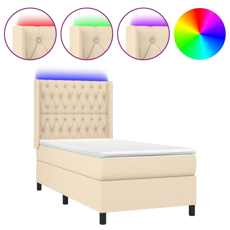 Boxspring Met Matras En Led Stof Kleurig Crème 90 x 190 cm Getuft ontwerp