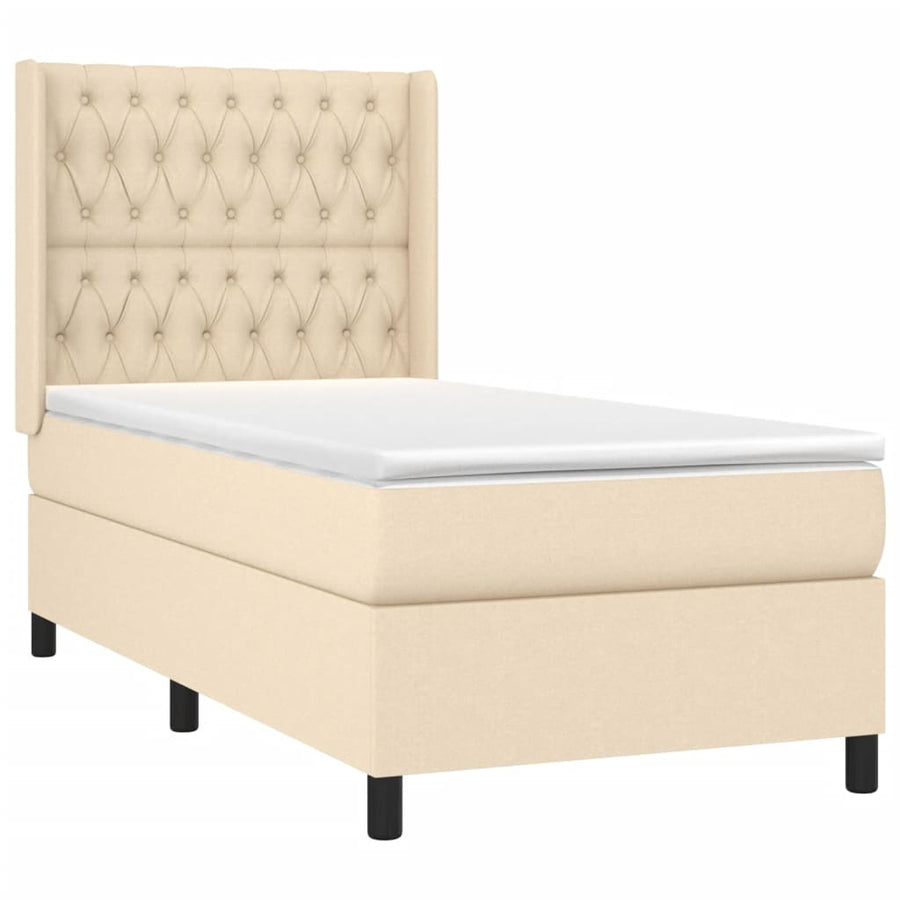 Boxspring Met Matras En Led Stof Kleurig Crème 90 x 190 cm Getuft ontwerp