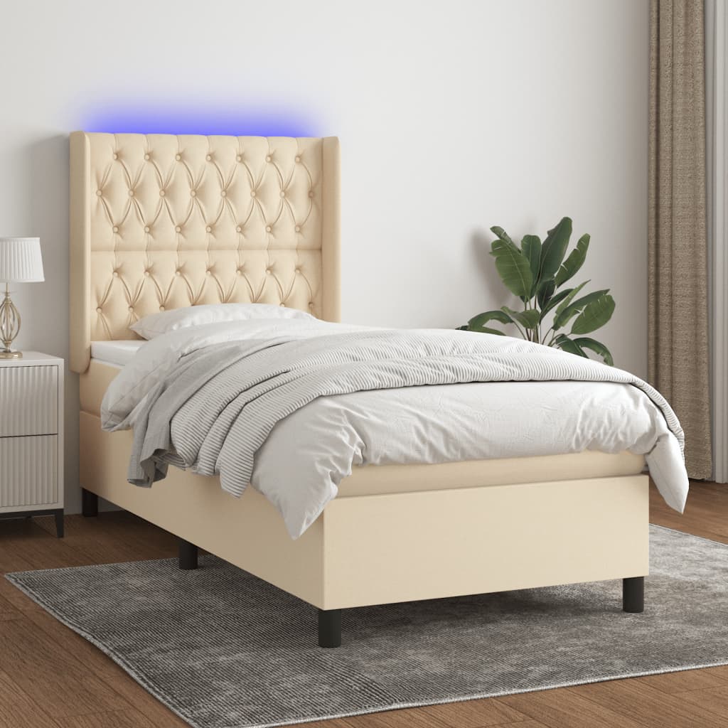 Boxspring Met Matras En Led Stof Kleurig Crème 90 x 190 cm Getuft ontwerp
