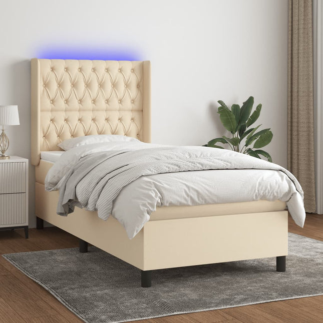 Boxspring Met Matras En Led Stof Kleurig Crème 90 x 190 cm Getuft ontwerp